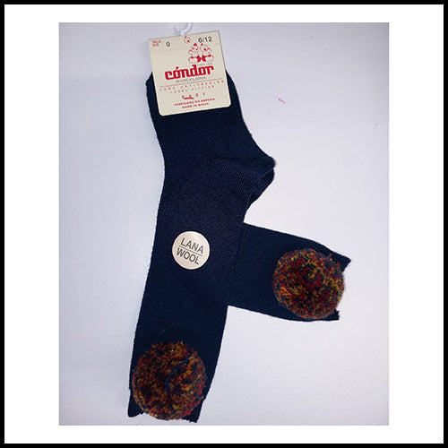 Condor Wool Pom Socks - Navy