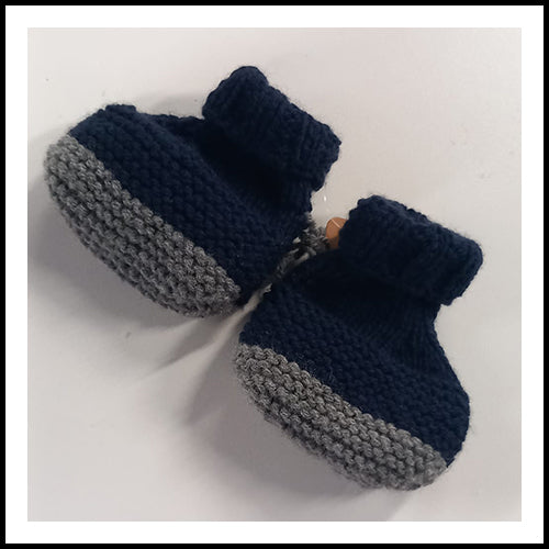 Baby Booties - Navy/Grey - 0-3mths