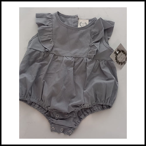 Baby Ruffle Bubble Romper - Slate Grey - 6-12mth