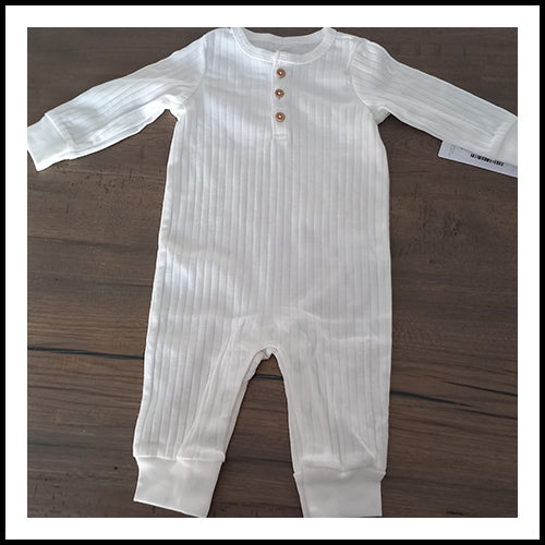 Ribbed Organic Cotton Sleeper - White - 9mths