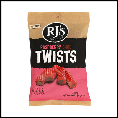 RJ's Licorice Raspberry Chocolate Twists 280g