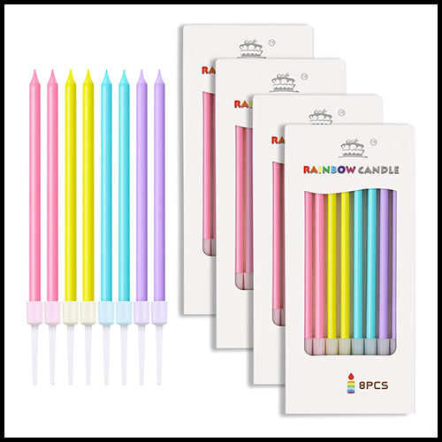 Tall Rainbow Birthday Candles 8pk