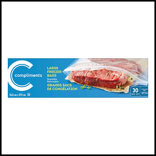 Compliments Large Resealable Freezer Bags 30ct