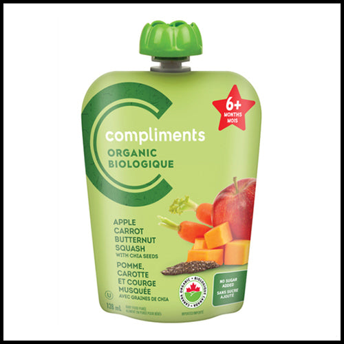 Compliments Organic Baby Purée Apple, Carrot, Butternut, Chia Seeds 128 ml