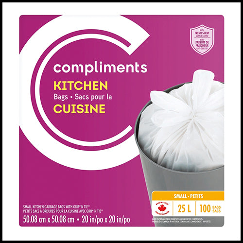 Compliments Grip N Tie Small 25L Scented Kitchen Bags 100ct