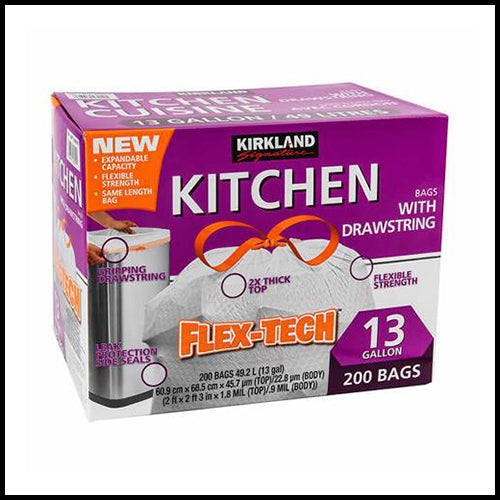 Kirkland Kitchen Drawstring Garbage Bags 24in x 27in x 100pk