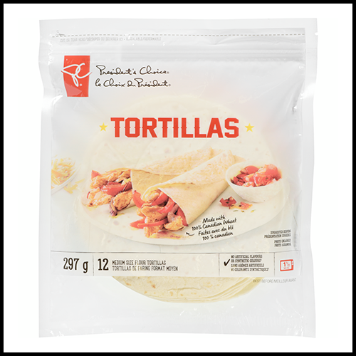 Presidents Choice Tortilla Wraps Medium 7" Flour 12ct 297g