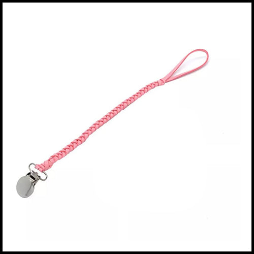 Pink Braided Leather Pacifier Chain